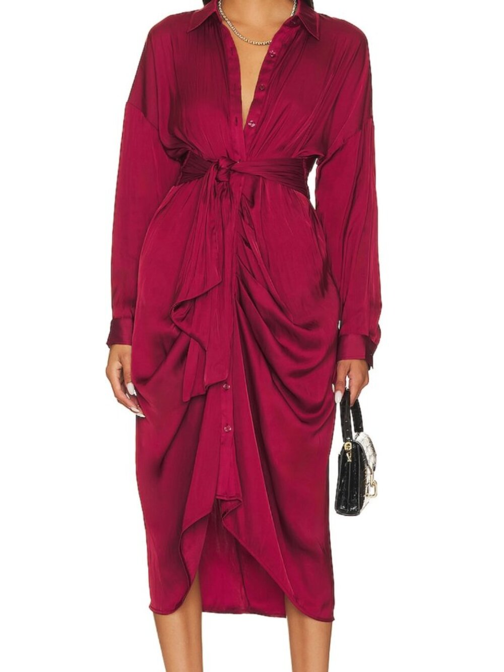 Steve Madden Burgundy Draped Satin Dress